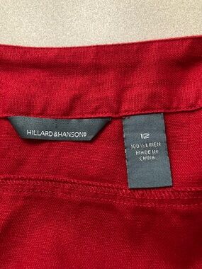 Hillard & Hanson Vibrant Red Midi A-Line 100% Linen Skirt